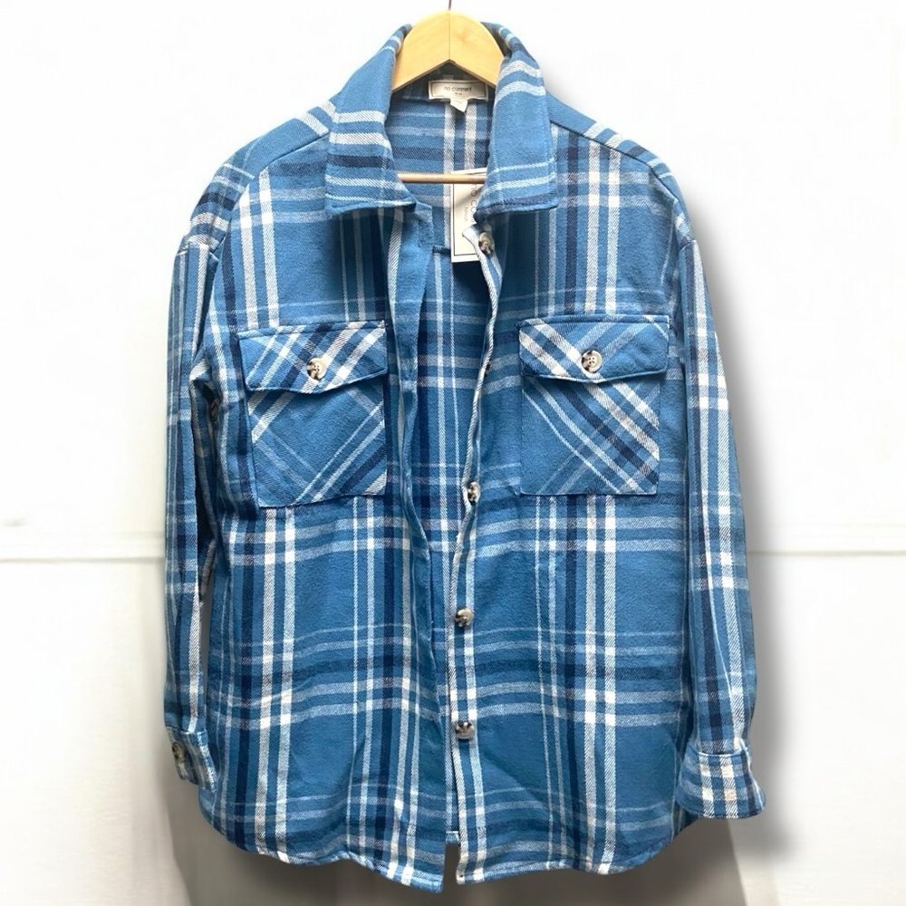 No Comment NY Blue & White Flannel Button‎ Front Shacket